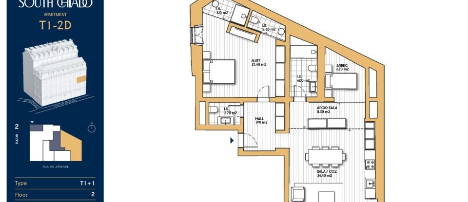 Apartment T1 in Misericórdia of 127 m²