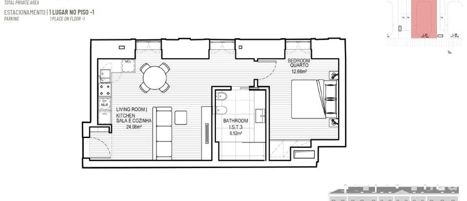 Apartment T1 in Campolide of 56 sq m