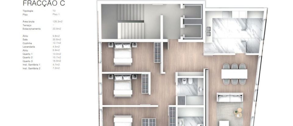 Appartement T3 à Cedofeita, Santo Ildefonso, Sé, Miragaia, São Nicolau e Vitória de 136 m²