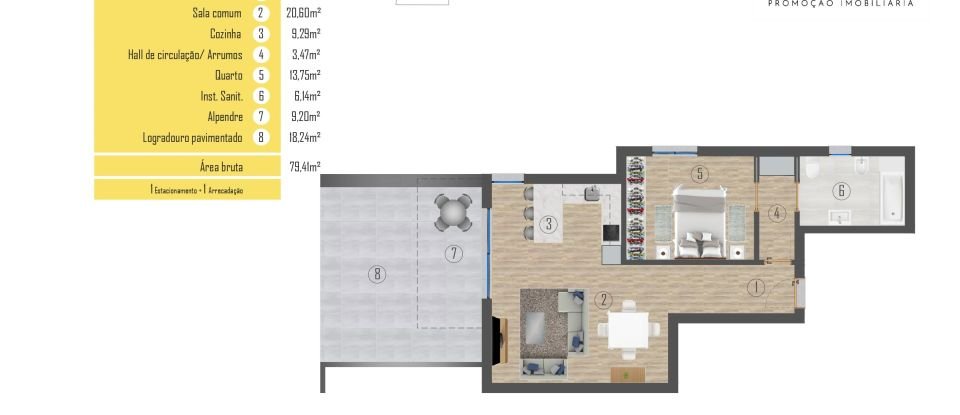 Apartamento T1 em Santo António de 80 m²