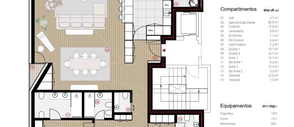 Appartement T4 à Canidelo de 214 m²