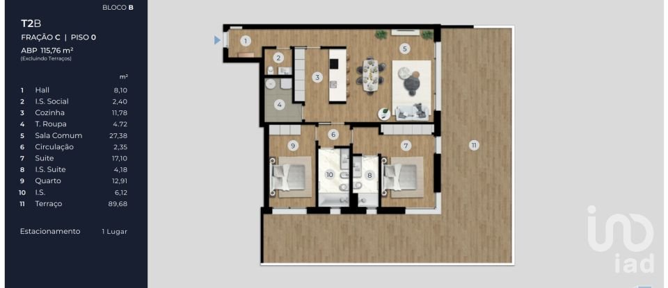 Appartement T2 à Ramalde de 116 m²