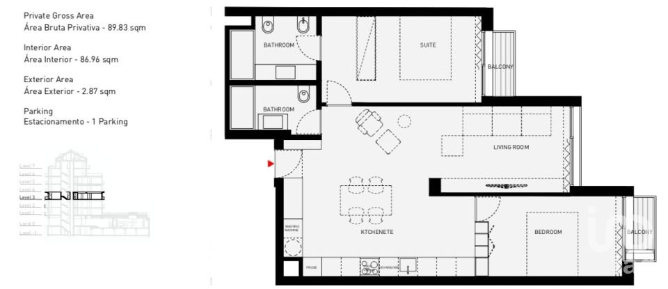 Appartement T2 à Avenidas Novas de 89 m²