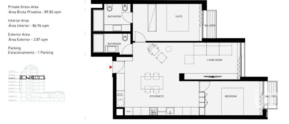 Apartment T2 in Avenidas Novas of 89 m²