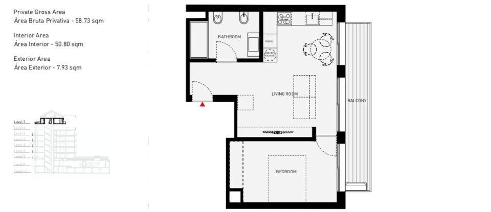 Appartement T1 à Avenidas Novas de 58 m²