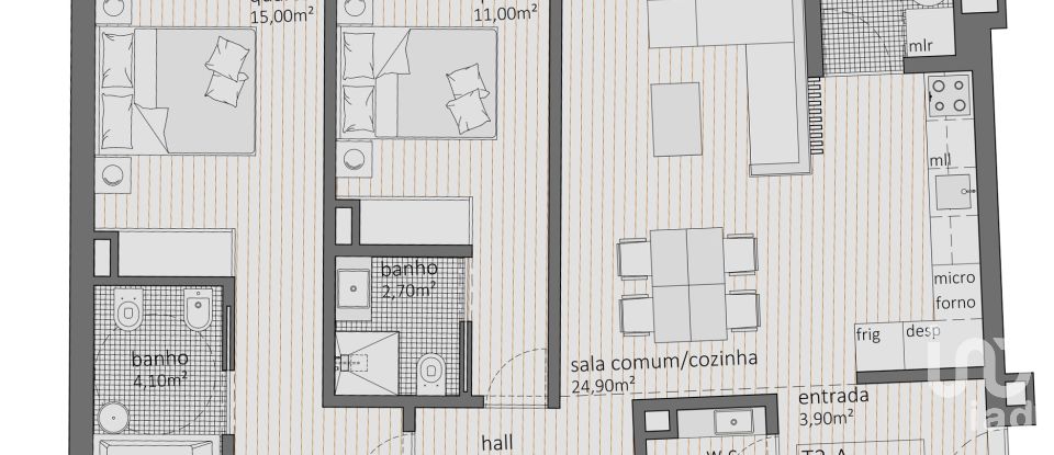 Appartement T2 à Rio Tinto de 80 m²