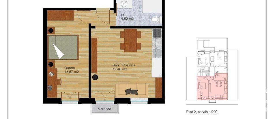 Apartamento T1 em Mafamude e Vilar do Paraíso de 45 m²