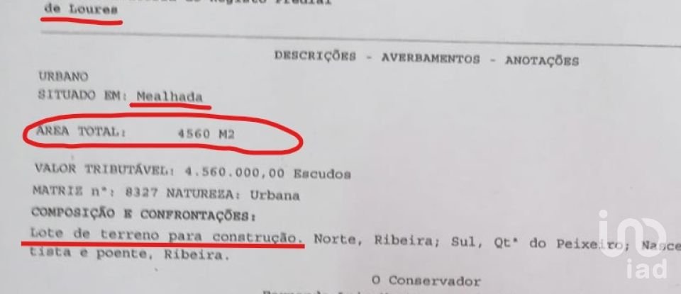 Terreno urbano em Loures de 4 560 m²