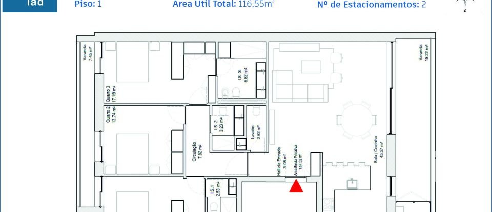 Appartement T3 à Glória E Vera Cruz de 119 m²