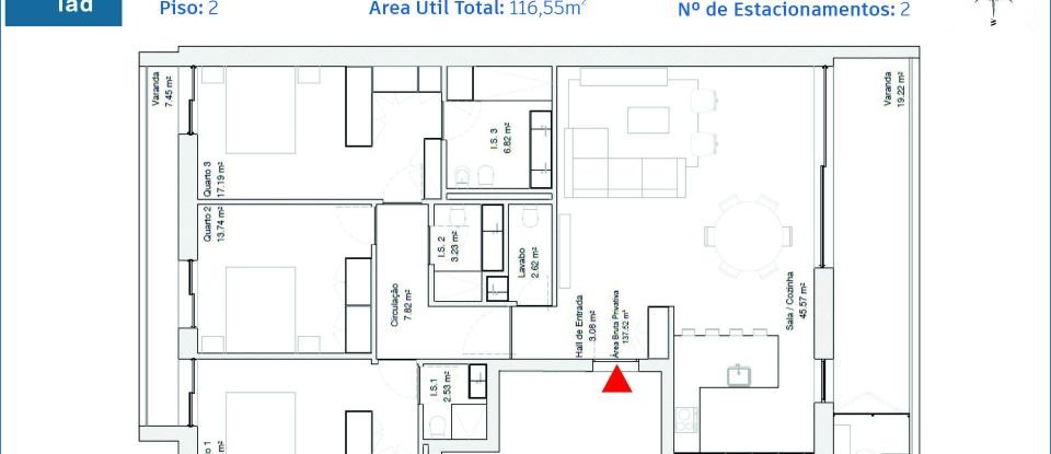 Apartamento T3 em Glória E Vera Cruz de 119 m²
