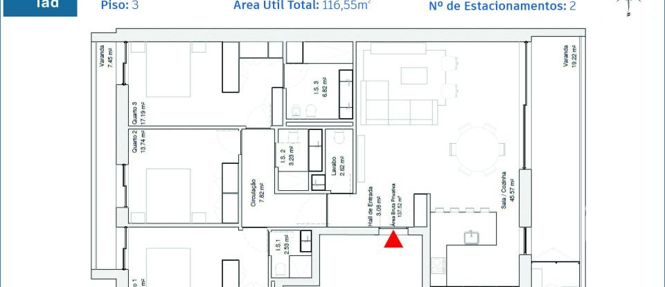 Appartement T3 à Glória E Vera Cruz de 119 m²