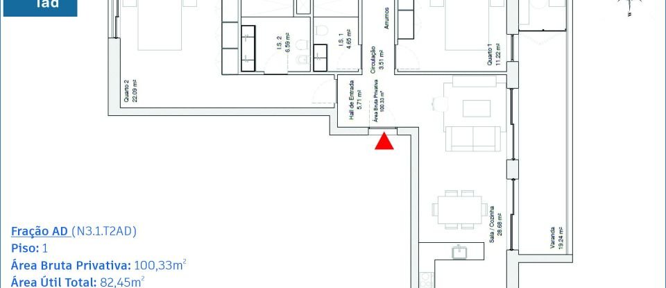 Apartamento T2 em Glória E Vera Cruz de 88 m²