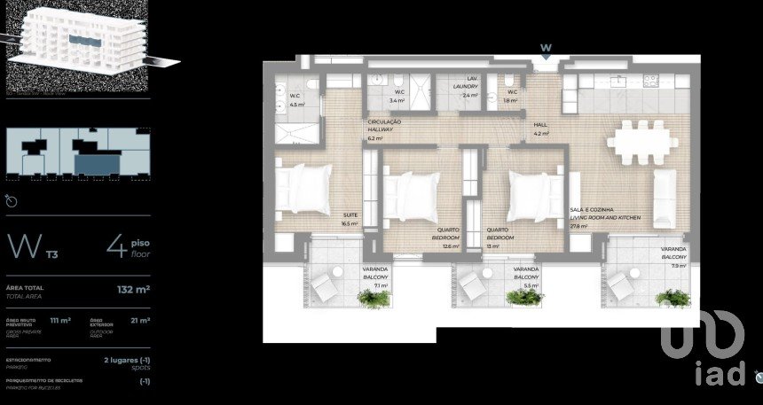 Apartamento T3 em Canidelo de 132 m²