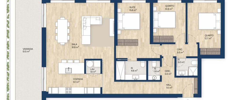 Apartamento T3 em Canidelo de 133 m²
