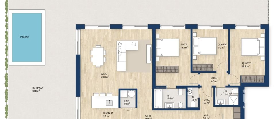 Apartamento T3 em Canidelo de 136 m²